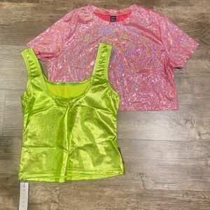 SHEIN Sparkling Pink and Bright Green Crop Tops